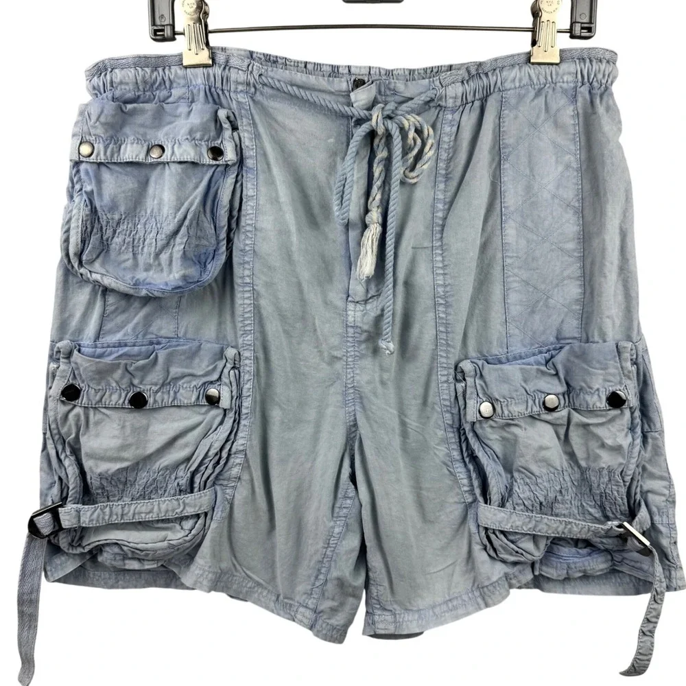 Free People Cargo Shorts Women Medium Blue Distressed Utility Gorpcore Summer